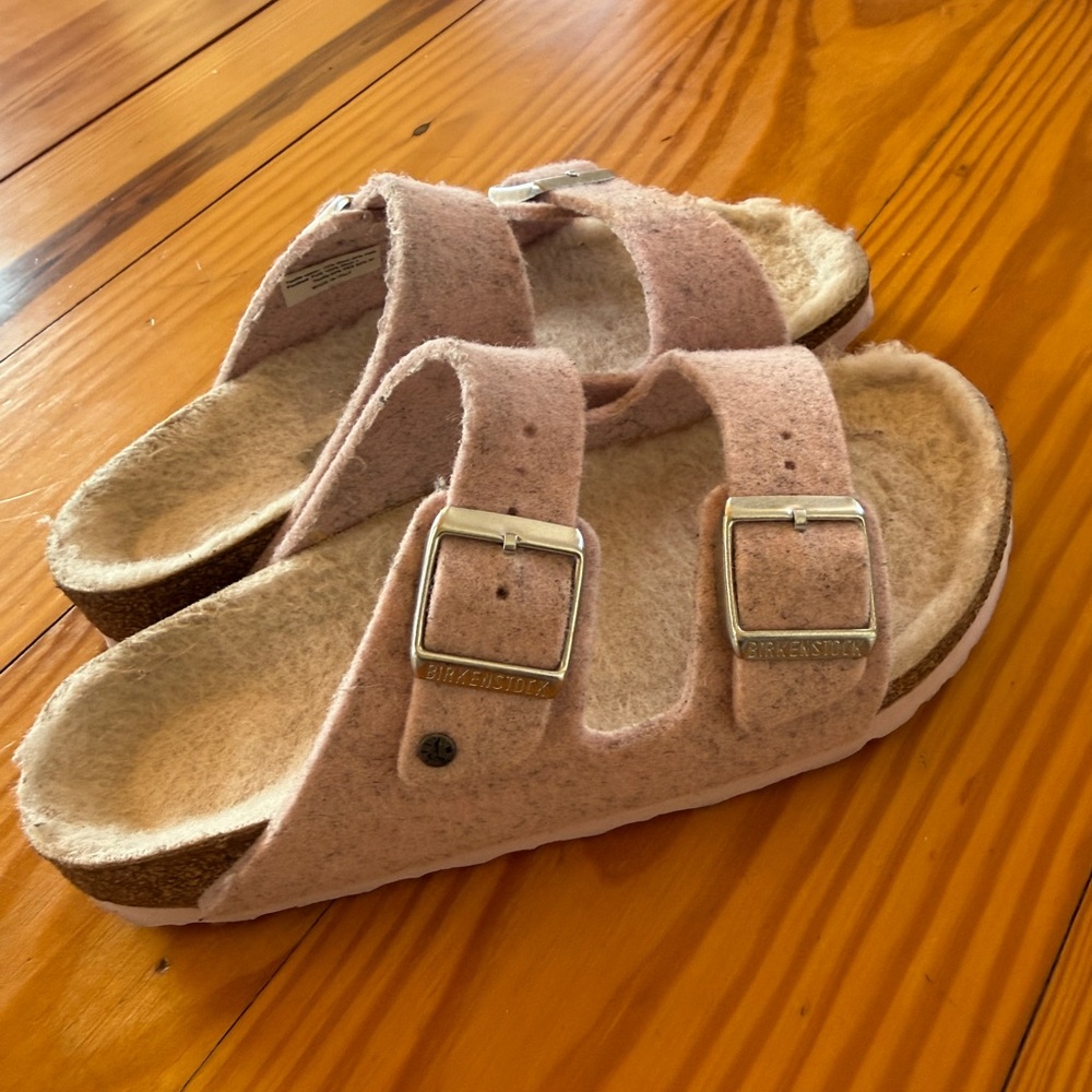 Birkenstock Arizona Rivet Shearling Wool Felt Sandals Soft Pink 36 - Picture 3 of 7
